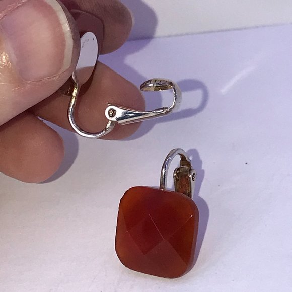 Square faceted Carnelian Clip Earrings - Picture 7 of 7